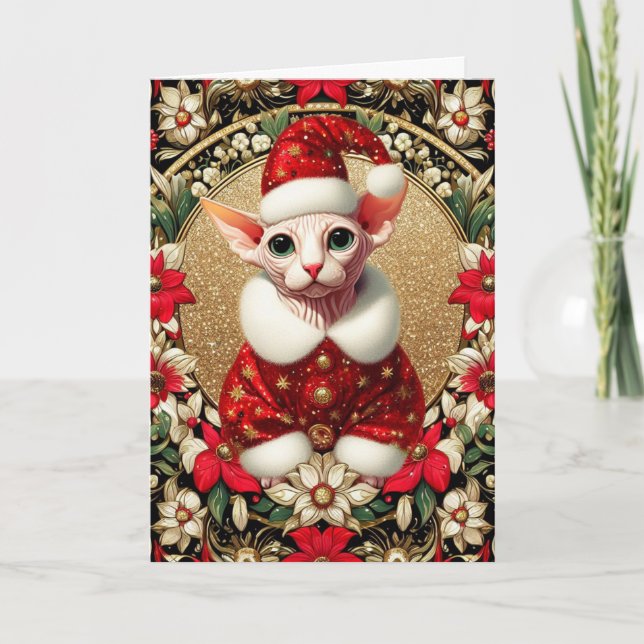 Gato Sphynx de Cartão de Natal Personalizável (Frente)