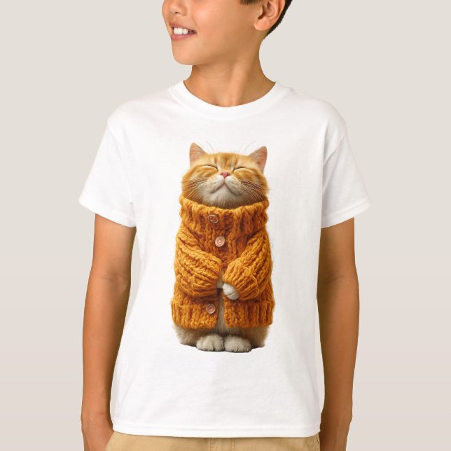 Gato Tabby Laranja Aconchegante em Suéter de Tricô (Frente)