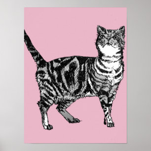 Gato Tabby Listrado Rosa Fofo Arte de Poster de Ga