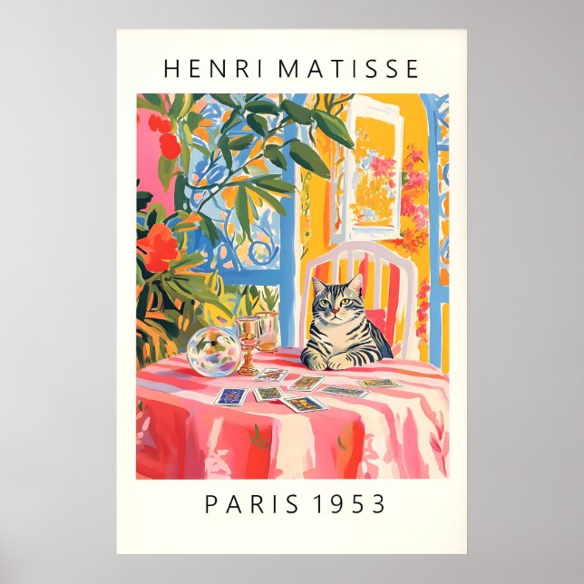 Gato Tarot Impressão Estilo Matisse Rosa Dopamina (Frente)