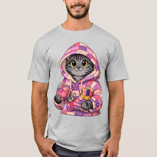 Gato tigre cinza em camiseta com capuz de colcha r