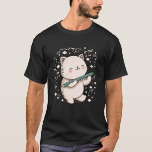 Gato Tocando Flauta Gatinho Camiseta Amante de Gat
