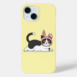 Gato Tuxedo Adorável com Chapéu de Coelho Rosa Est