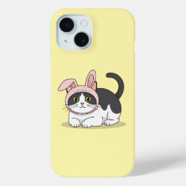 Gato Tuxedo Adorável com Chapéu de Coelho Rosa Est