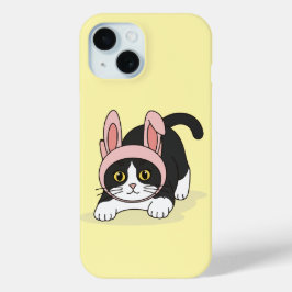 Gato Tuxedo Adorável com Chapéu de Coelho Rosa Est