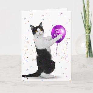 Gato Tuxedo com cartão de balão de 87º aniversário