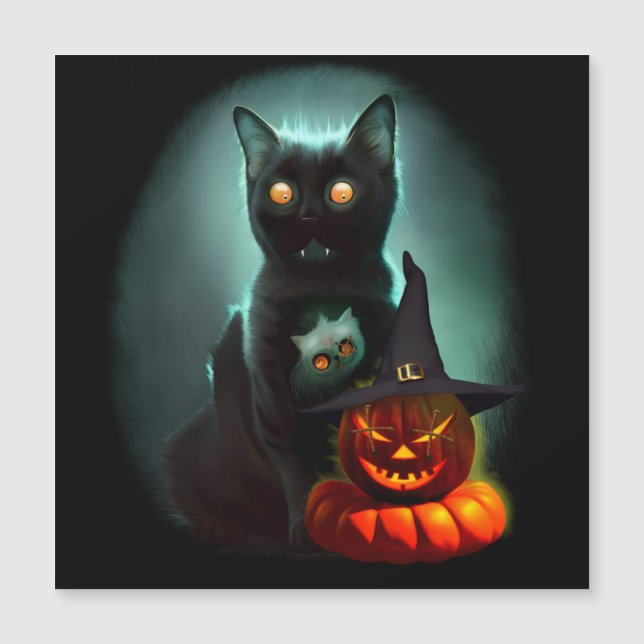 Gato Vampiro e Abóbora Mágica de Halloween Surreal (Frente)