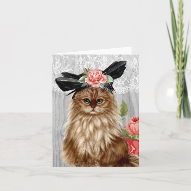 Gato Vitoriano vestido com Cartão de Nota de Chapé (Frente)