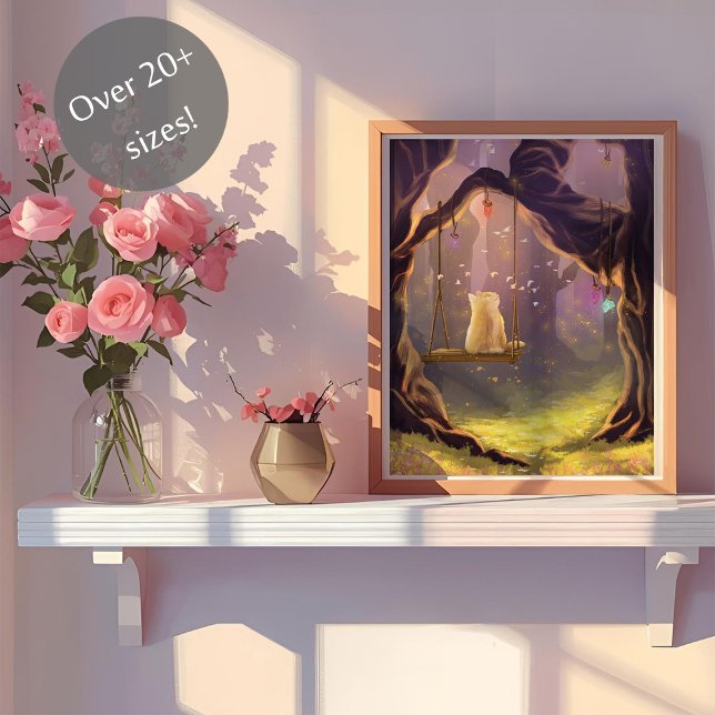 Gato Whimsical em um Poster Swing (Criador carregado)