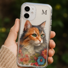 Gato Xadrez Monograma com Flores