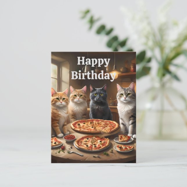 Gatos Amantes de Pizza, Cartão de Aniversário (Em pé/Frente)