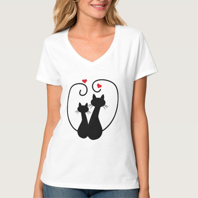 Gatos apaixonados, camisetas femininas (Frente)
