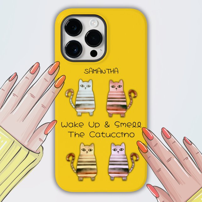 gatos bonitos para amantes de gatos e amantes de c (Cute Cats for Cat Lovers & Coffee Lovers Iphone Case in Bright Yellow (comes in other colors). Miao!)