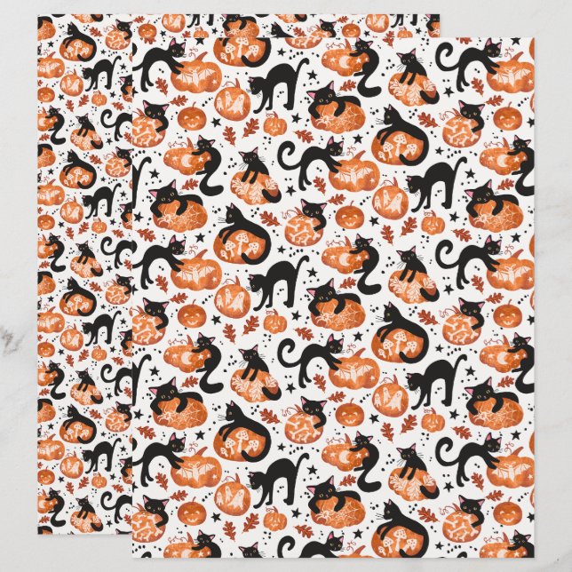 Gatos Carrando Papapau De Halloween (Frente/Verso)