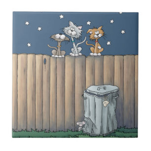 Gatos de beco numa cerca Azulejo cerâmica