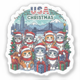 Gatos de Feriado dos EUA – Adesivo de Natal Meowy