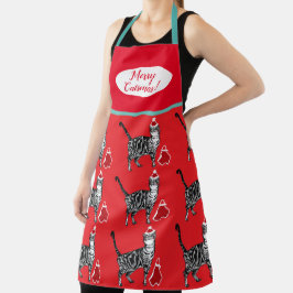 Gatos de Gato Bonito Feliz Natal Apron Vermelho Ve