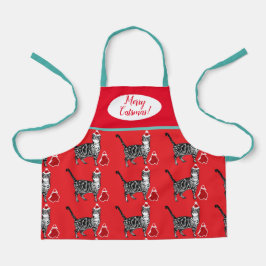 Gatos de Gato Bonito Feliz Natal Azul Apron