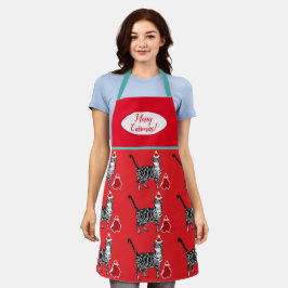 Gatos de Gato Bonito Feliz Natal Azul Apron