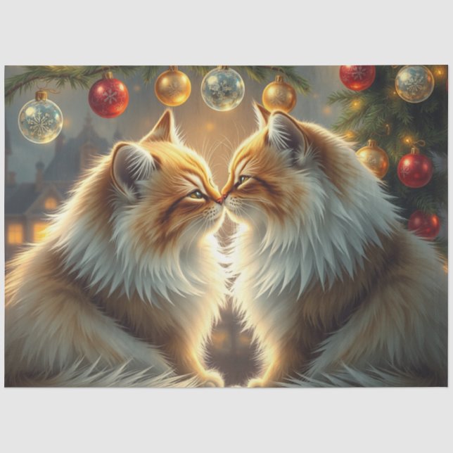 Gatos de Natal beijando Papel de Seda (Frente )