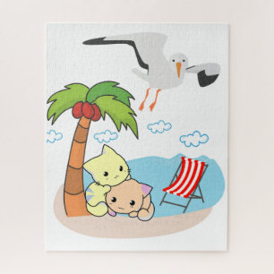 Gatos de praia quebra-cabeça Gatinhos gaiolas gaiv