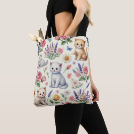 Gatos e Flores Bonitos Playful Tote Bag