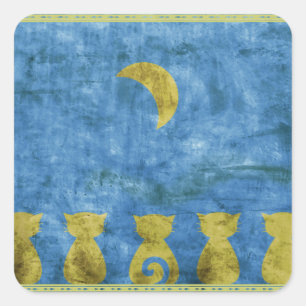 Gatos e lua - etiqueta quadrada