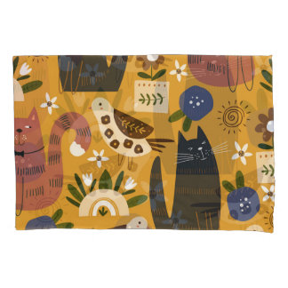 Gatos e Pássaros Vintage, Desenhados à Mão.