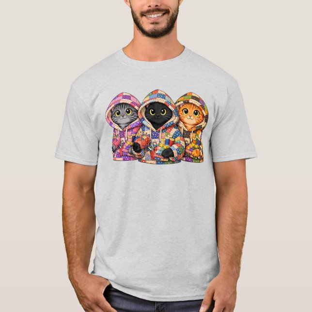 Gatos em camisetas de capuz de colcha reciclada (Frente)