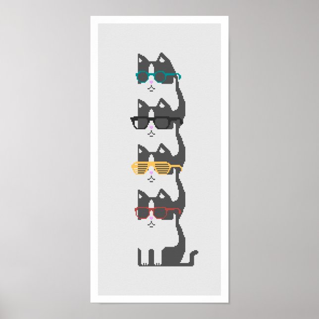 Gatos Em Óculos Pilha Poster (Frente)