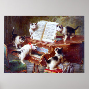 Gatos em uma Poster de antiguidade de piano