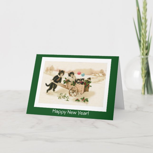 Gatos engraçados - Cartão de Ano Novo personalizáv (Frente)