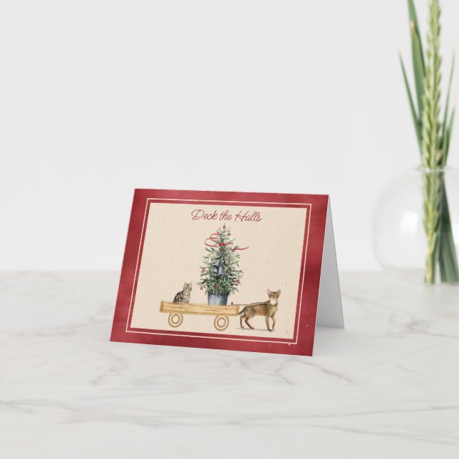 Gatos engraçados com um cartão de férias do vagão (Frente)