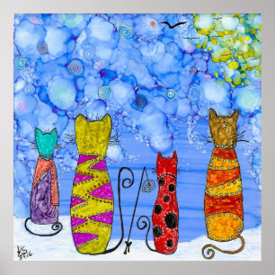 Gatos engraçados e Whimsic pescam Poster