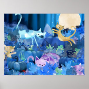 Gatos enluaradas - impressão do poster