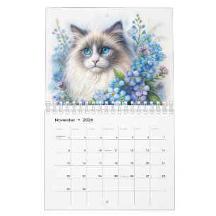 Gatos Florais - Calendário de Retratos em Aquarela
