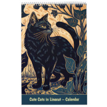 Gatos Fofos em Linocut – Calendário