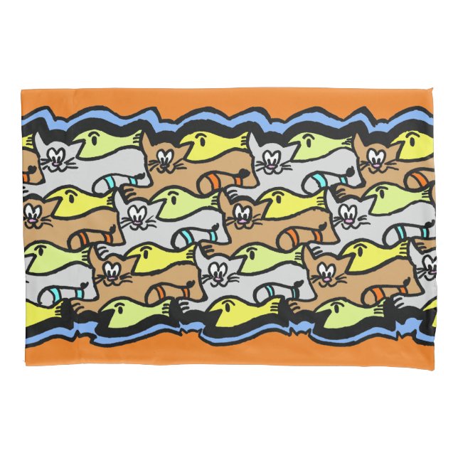 Gatos Gráficos e Travesseiro de Animação de Peixes (Frente)