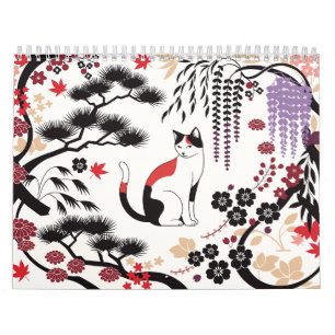 Gatos Hanafuda – Calendário de Parede de 12 Meses 