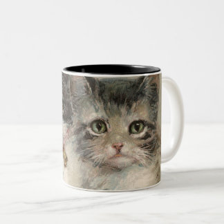 Gatos, irmã vintage pintando caneca