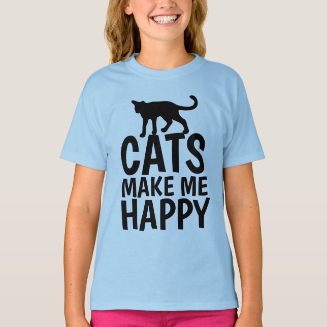 GATOS ME FAZEM FELIZ, T-shirts Engraçadas (Frente)