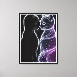 Gatos Místicos - Duo Negro e Leve na Canvas Escura