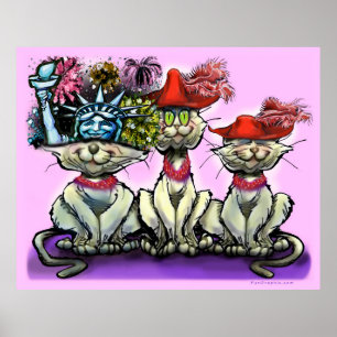 Gatos na Poster de chapéus engraçados