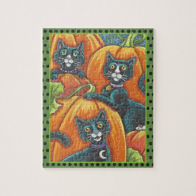 GATOS NEGROS, MOUSE, PATCH-HALLOWEEN QUEBRA-CABEÇA (Vertical)