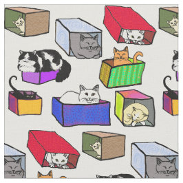 Gatos no tecido colorido das caixas