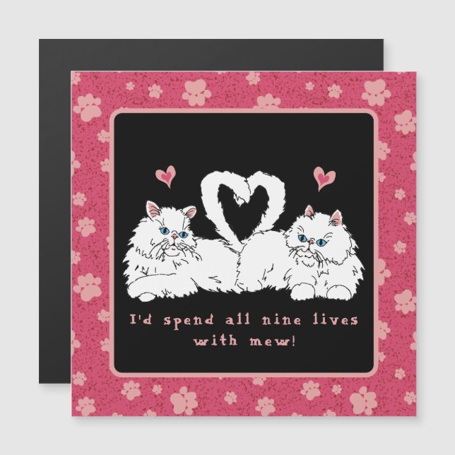 Gatos Persianos Brancos com Corações (Frente/Verso)