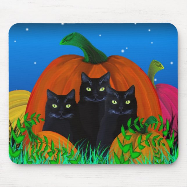 Gatos Pretos do Halloween com Pumpkins Mousepad (Frente)