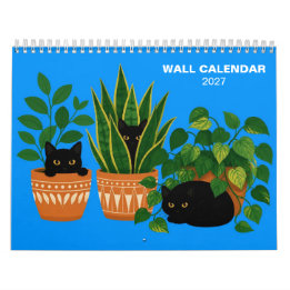 Gatos Pretos e Plantas de Casa Calendário de Pared