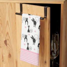 Gatos Pretos Kooky e Toalha de Cozinha Rosa