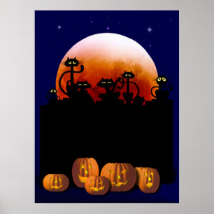 Gatos pretos, lua, poster das abóboras